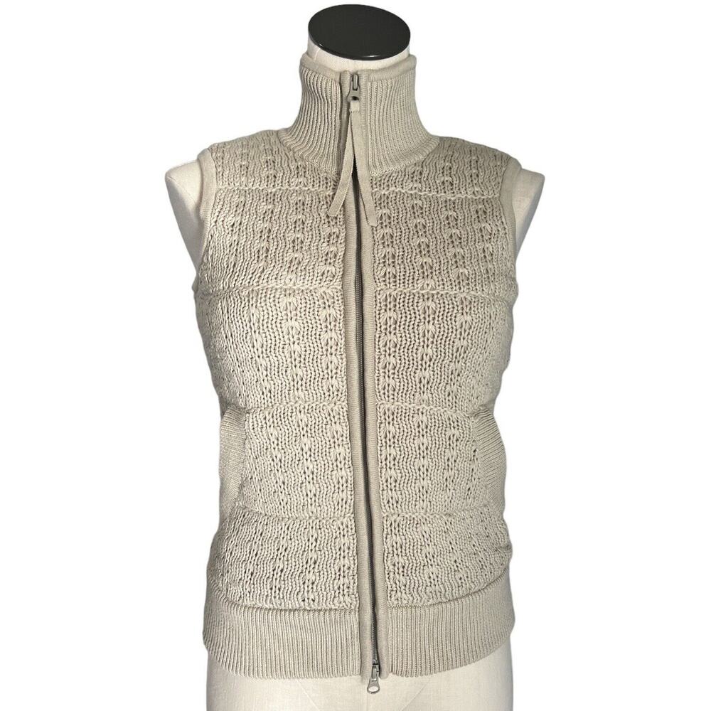 Athleta Womens Size XSmall Knit Sweater Vest With Zip Pockets Lined Hi Oatmeal